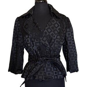 ELLE 3/4 Sleeve Black Jacket w/Waist Tie Cotton Polyester Blend Women's Size M